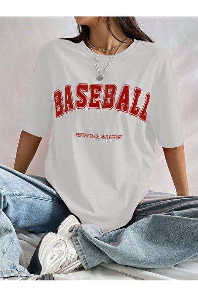 coolart Bejzbol majica sa natpisom "Persistence" - bela Štampano Oversize kro...