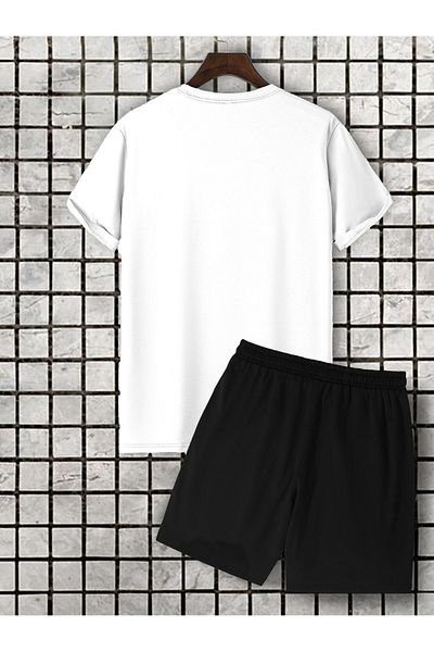 modaberry Tricou și pantaloni scurți cu logo OZN triunghi alb negru - Set de tricou și pantaloni scurți imprimați