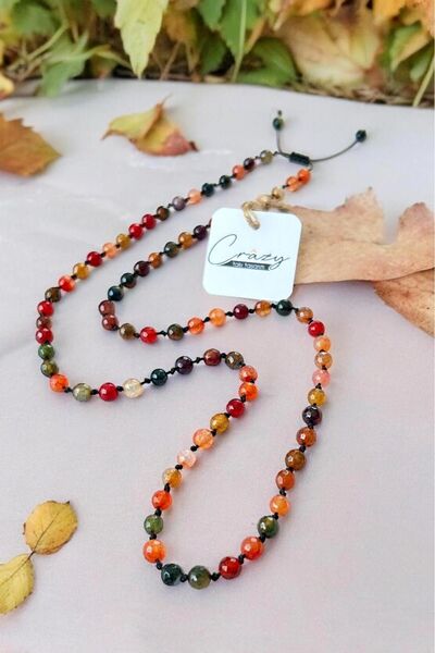 CRAZY TAKI TASARIM 6 Mm Kırmızı Akik Fasetli Doğaltaş 70-80 Cm Uzun Unisex Kolye