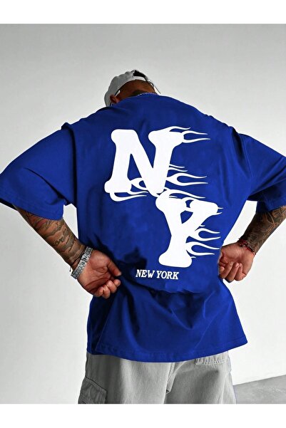 coolart Тениска с мотив от Ню Йорк - саксофон синьо Оверсайз лятна тениска с ...