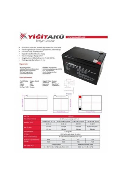 YİĞİT AKÜ 12v 12ah Agm Akü