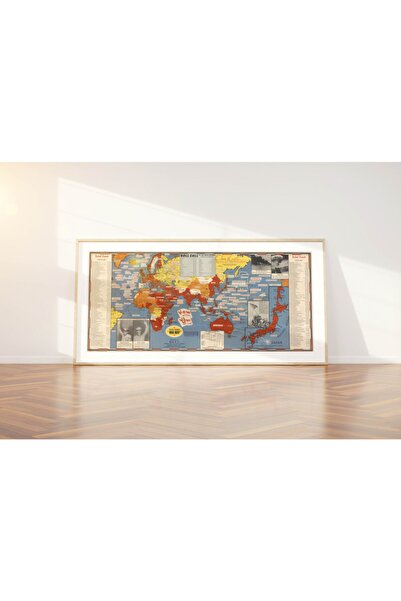 Pegziz 2. Dünya Savaşı Olayları Dünya Haritası Sanatsal Duvar Dekorasyon Poster 40x100cm.