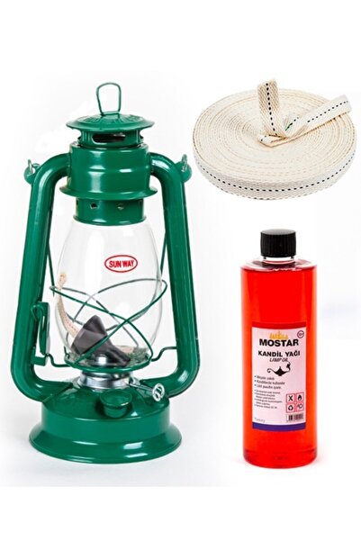 ŞEHRİMOSTARKIRK1 Gaz Lambası Seti Yeşil Büyük Boy*400ml Kokusuz Yağ*1 Metre F...
