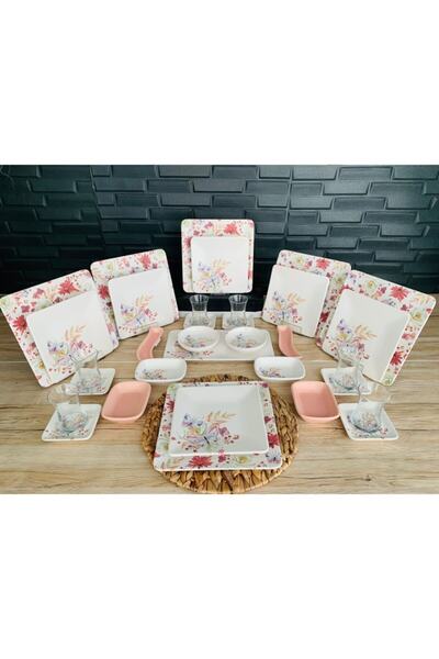Keramika 6 Kişilik 33 Parça Bahar Kare Kahvaltı Takımı