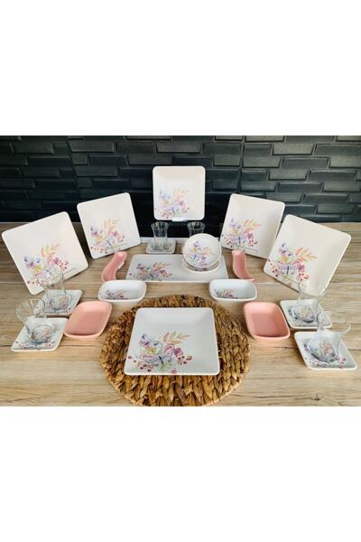 Keramika 6 Kişilik 27 Parça Bahar Kare Kahvaltı Takımı