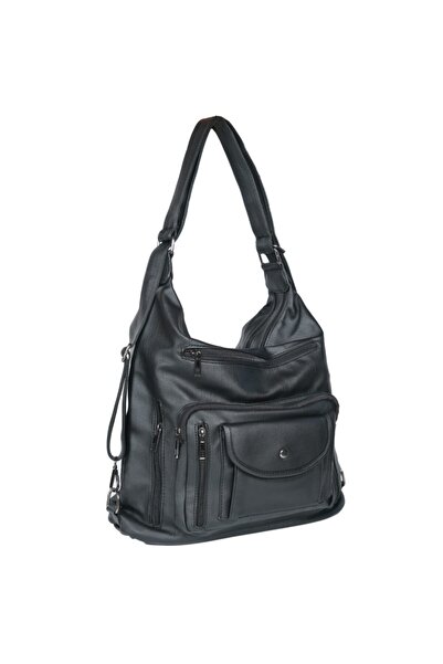 Kurtuluş Çanta Kadın Siyah Yumuşak Suni Deri Sırt Omuz Ve Çapraz Çanta