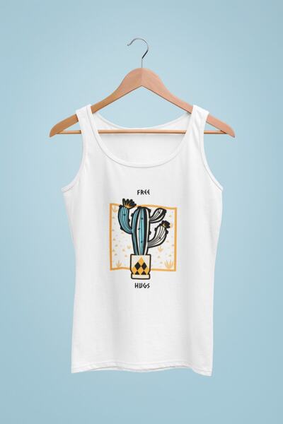 Raf Coll Tricou alb cu bretele de damă cu imprimeu digital cactus