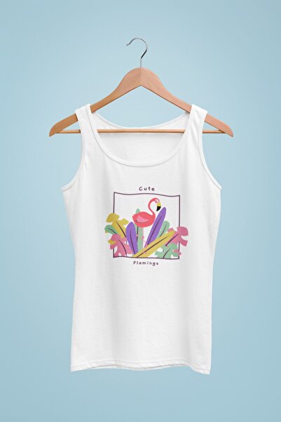 Raf Coll Tricou alb cu bretele de damă cu imprimeu digital