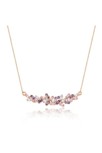 Mia Vento Mix Taşlı Baget Buketi Rose Renk Gümüş Kolye