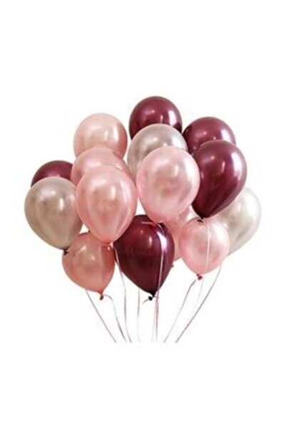 MERİ PARTİ 30 Adet Metalik Balon (bordo - Rose Gold - Gümüş Gri Karışık) Uçan...