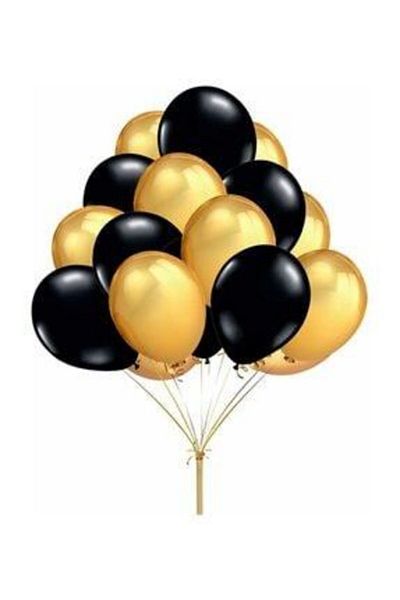 MERİ PARTİ 100 Pieces Metallic Pearlescent (black - Gold Gold Mixed) Flying Balloons (Pack of 100)