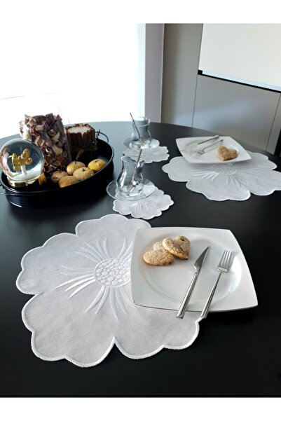 Tanem Home 6 Kişilik 12 Parça Ithal Keten Nakışlı Amerikan Servis Seti