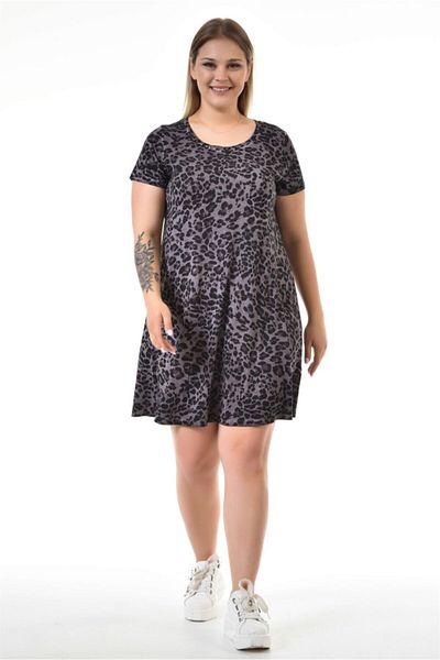 Seamoda Φόρεμα με στρογγυλή λαιμόκοψη Leopard Pattern Oil Wash-μωβ