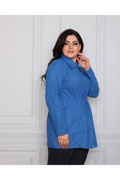By Alba Collection Cămașă de damă, bumbac, in, buzunar, cu detalii de dimensiuni mari, indigo