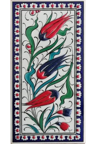 Armada Çini 10x20 cm Ed 216 Kobalt Üç Lale El Dekoru Çini Karo