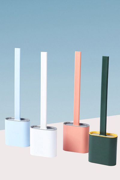 Buffer 3 Pieces Wall Mountable Toilet Brush Set with Lid and Hanging Toilet Bowl with Silicone Head