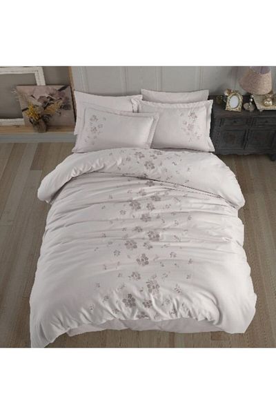 Hobby Premium Ella Cream - Poplin Double Embroidered Duvet Cover Set