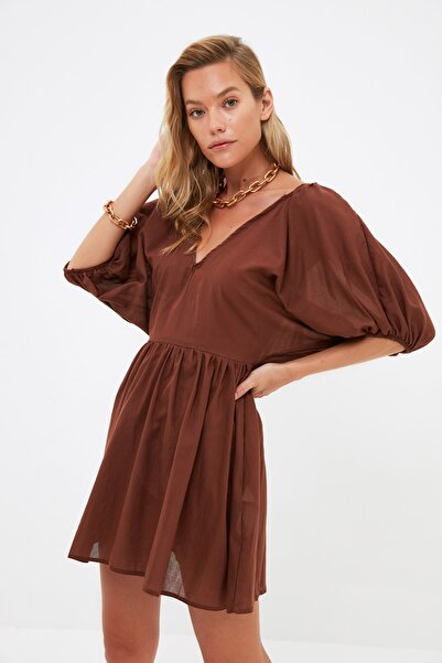 Trendyol Collection Brown Balloon Sleeve Voile Beach Dress TBESS21EL4309
