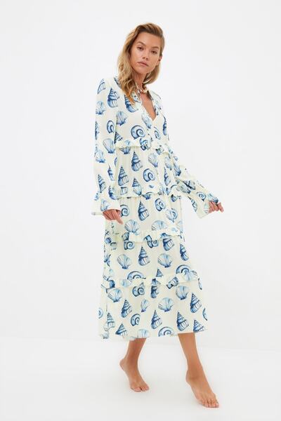 Trendyol Collection Rochie de plajă cu volane țesute maxi, albastră, TBESS19WR0068