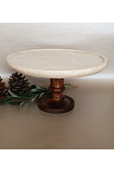 Panoramas Home Natural Marble Pastry Cake Stand with Wooden Legs
