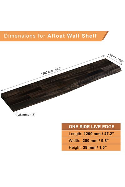 INTERBUILD REAL WOOD Interbuild Floating Wall Shelf,Solid Acacia,Fsc,120X25X3,8 Cm,Fj,Natural Edged,Espresso