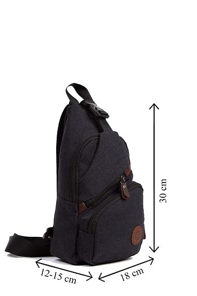 Newish Canvas Unisex Black Cross Shoulder And Waist Bag Daily Travel Bag (SIZE30-EN18)