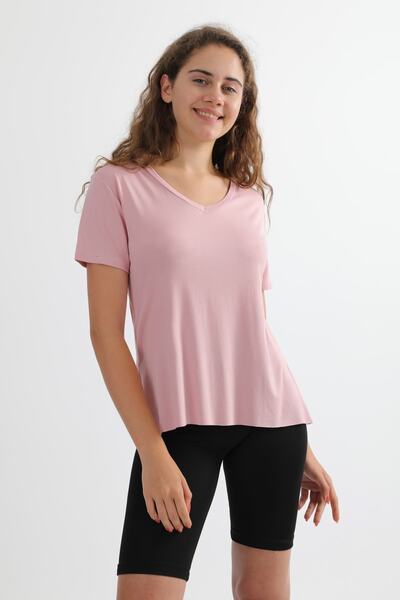 MD trend Tricou de damă, pudrat, cu decolteu în V, detaliat, de bază