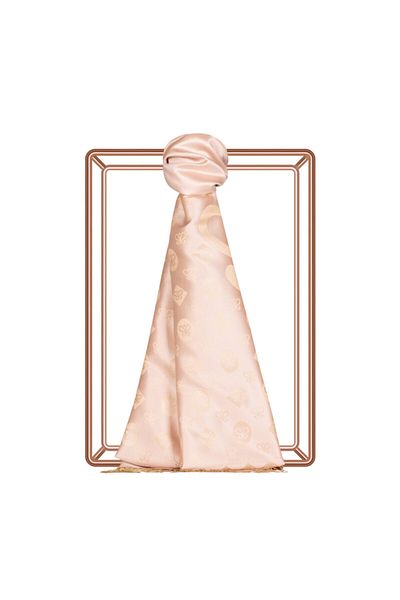 ipekevi Powder Semi Monogram Patterned Silk Shawl