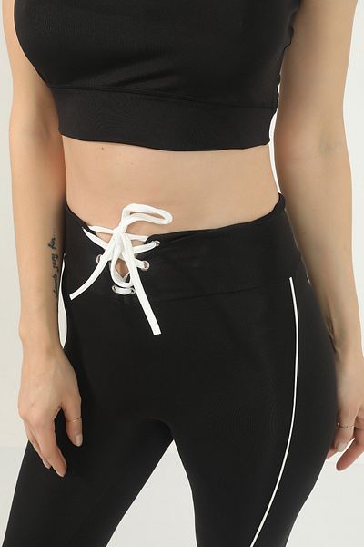 Grenj Fashion Colanți albi cu talie înaltă, cu ochiuri, pe centura neagră