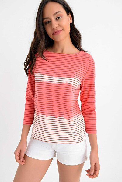 Hanna's by Hanna Darsa Kadın Turuncu Beyaz Çizgili Üzerine Turuncu Batik Bask...