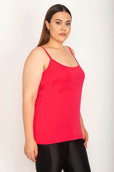 Şans Women's Large Size Fuchsia Cotton Fabric Blouse with Adjustable Strap Length 65n26629