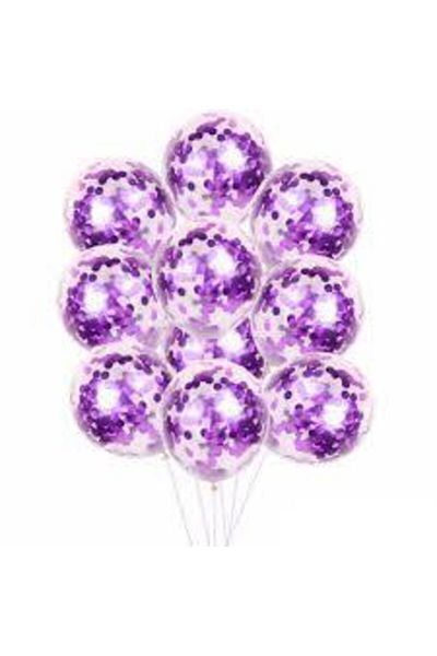 parti sürprizi Transparent Super Luxury Balloon with Purple Color Confetti Inside 10 Pieces 30 Cm