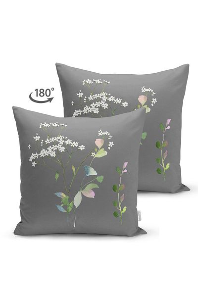 Realhomes Perna decorativă din piele întoarsă imprimata digital cu fundal gri si design floral
