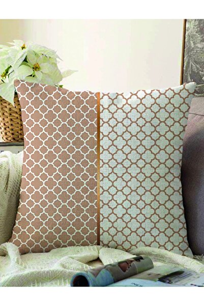 Realhomes Vizon & Beyaz Ogea Desenli Dijital Baskılı Dekoratif Raşel Örme Yas...