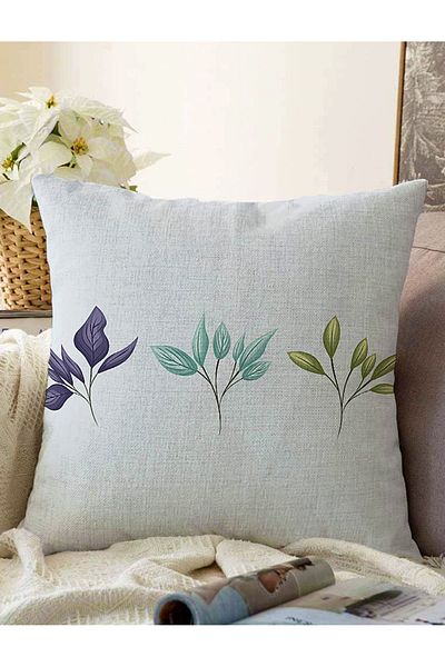Realhomes Fundal verde menta design floral imprimat digital decorativ Raschel tricotat husa de perna