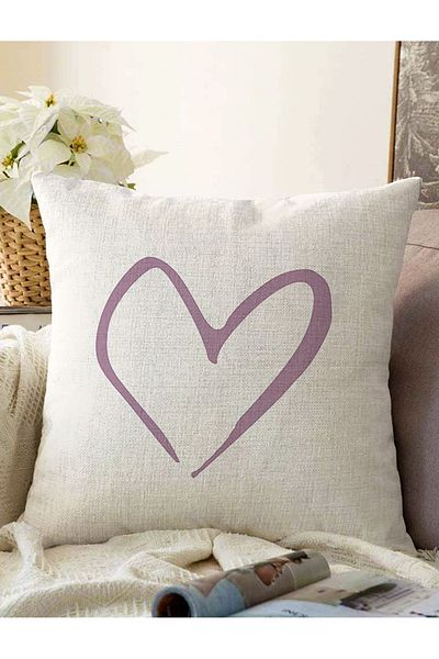 Realhomes Cream Floor Heart Design Digital Printed Modern Raschel Knitted Perna Husa de perna