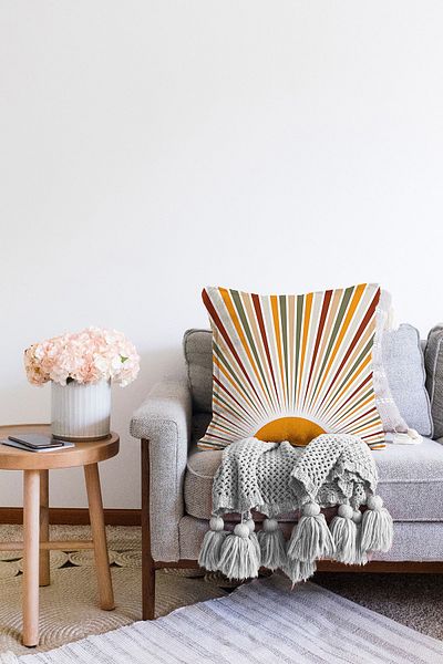 Realhomes Sun And Colorful Rays Special Design Ψηφιακή τυπωμένη διακοσμητική ριχτάρι μαξιλαροθήκη Raschel