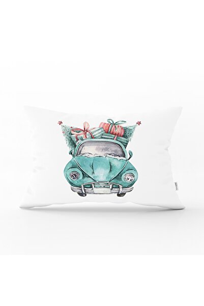 Realhomes غطاء وسادة رمي مستطيل حديث مطبوع رقميًا بتصميم سيارة عيد الميلاد