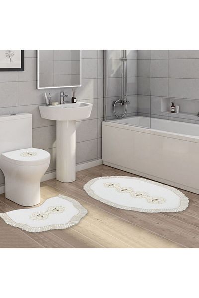 Alanur Home Queen Oval Brodat Set de 3 Alb