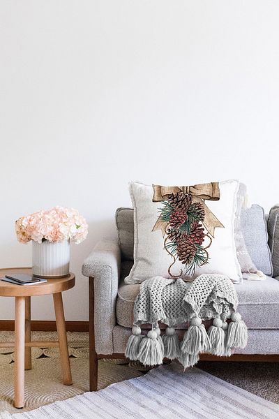 Realhomes Ψηφιακή τυπωμένη διακοσμητική Raschel πλεκτή μαξιλαροθήκη με μοτίβο με κορδέλα