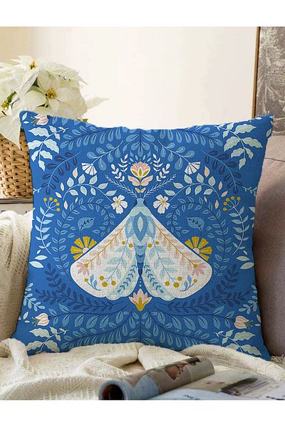 Realhomes Blue Floor Butterfly & Floral Design special Imprimat digital Modern Raschel tricotat Husă de pernă pentru pernă