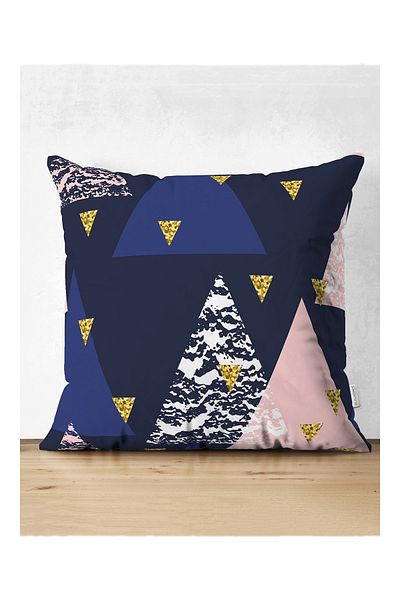 Realhomes Μπλε Navy Backdrop Γεωμετρικό Τρίγωνο Σχέδιο Ψηφιακό Εκτυπωμένο Διακοσμητικό Κάλυμμα Μαξιλαριού Suede Throw