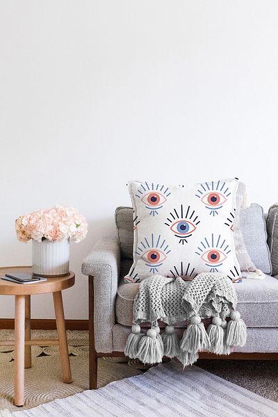 Realhomes Husă de pernă decorativă tricotată Raschel, imprimată digitală, cu motiv ochi mistic