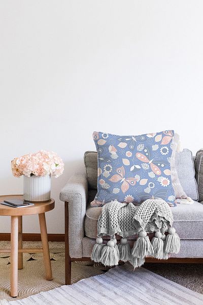 Realhomes Husă de pernă tricotată Raschel decorativă cu motiv fluture colorat imprimat digital