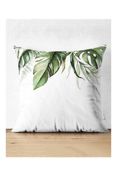 Realhomes Husă de pernă pentru pernă modernă din piele întoarsă, cu motiv verde tropical