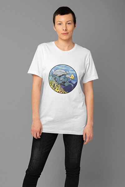 ErTaPassage Animal alb cu imprimeu Femeie tricou - Submarin T1250300