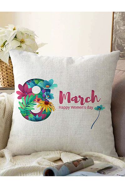 Realhomes Ειδική σχεδίαση 8 Μαρτίου Happy Women's Day Ψηφιακή τυπωμένη μοντέρνα ριχτάρι μαξιλαροθήκη Raschel