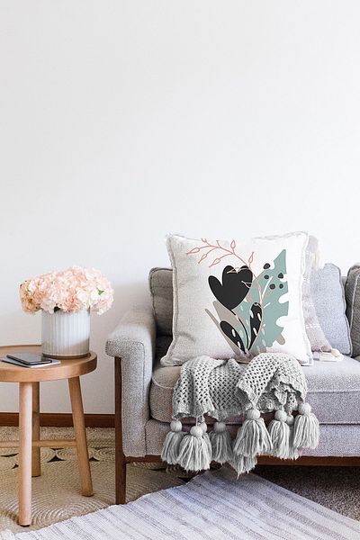 Realhomes Καλλιτεχνικό σχέδιο φύλλων Ψηφιακή τυπωμένη μοντέρνα Raschel πλεκτή μαξιλαροθήκη ριχτάρι