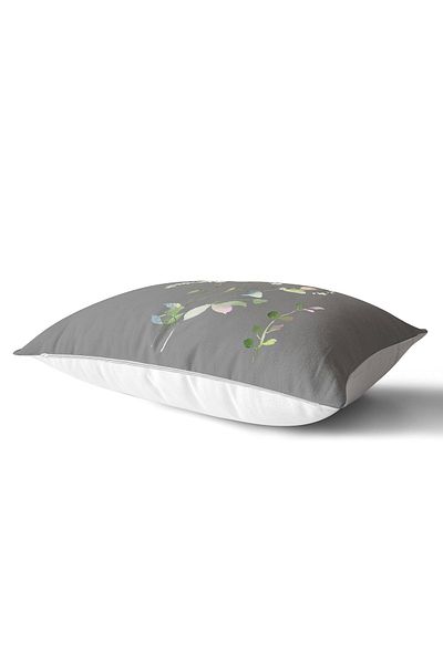 Realhomes Husă de pernă decorativă, dreptunghiulară, imprimată digital, cu fundal gri și design cu flori