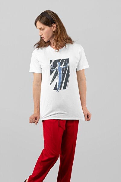 ErTaPassage تي شيرت نسائي أبيض مطبوع عليه لاعبة الجمباز T6886865